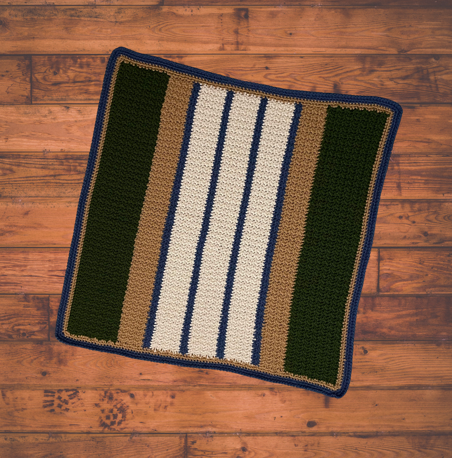 Hunter Green, Navy, Cream, Brown Striped Baby Blanket