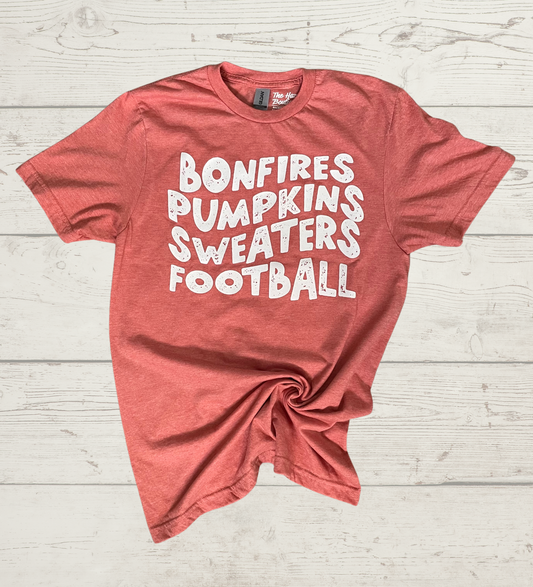 S Bonfires, Pumpkins, Sweaters & Football Tee