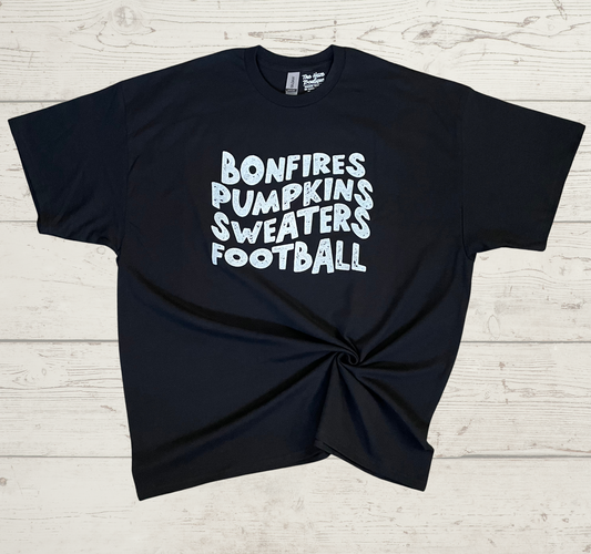 2XL Bonfires, Pumpkins, Sweaters & Football Tee