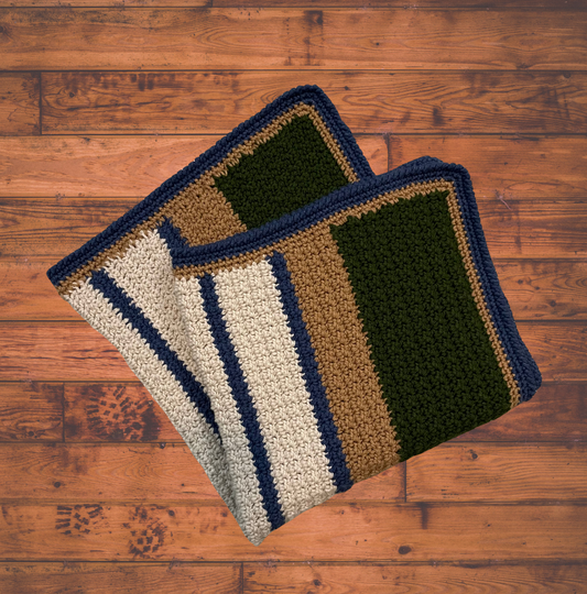 Hunter Green, Navy, Cream, Brown Striped Baby Blanket