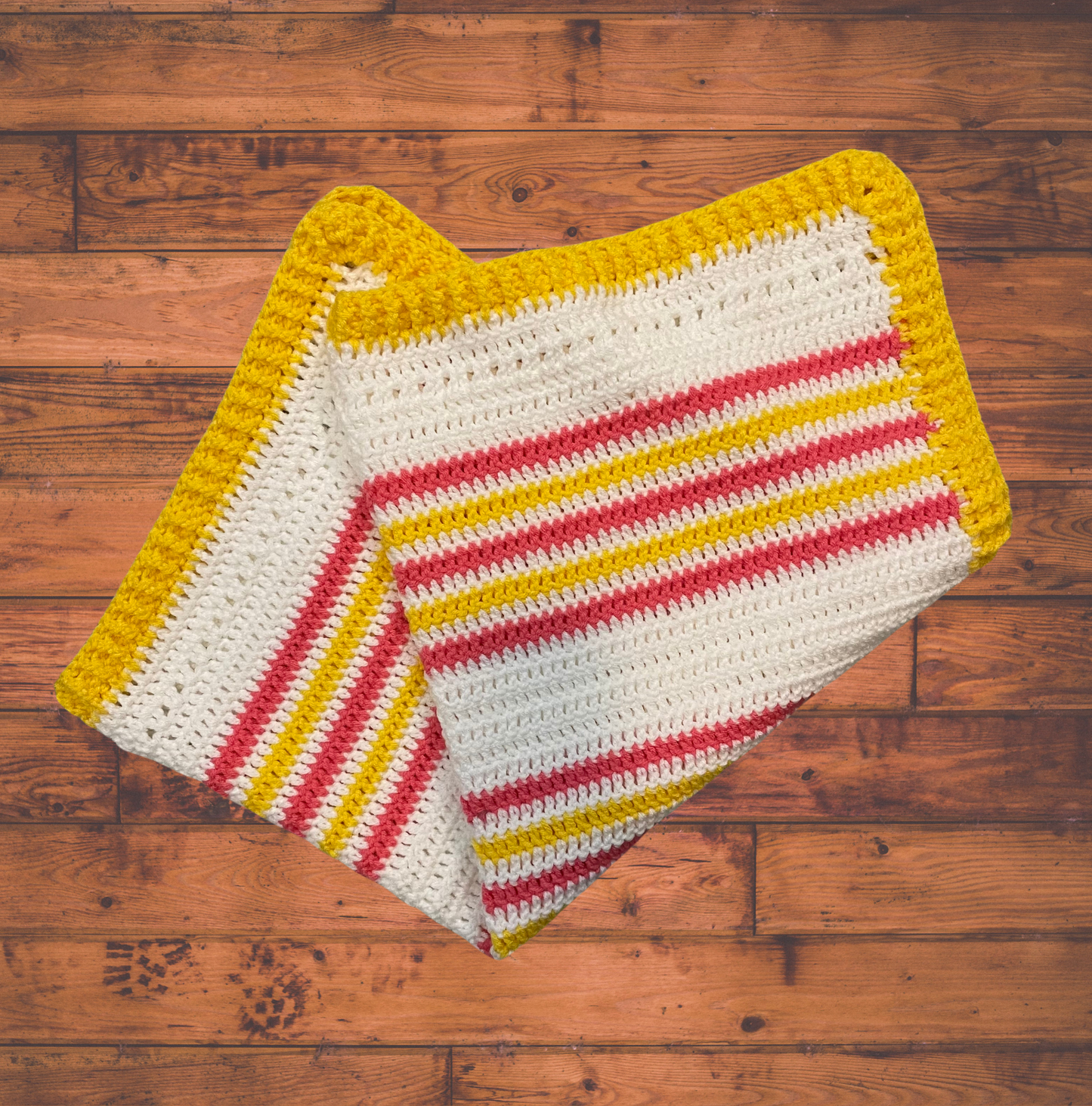 White, Pink & Yellow Striped Baby Blanket