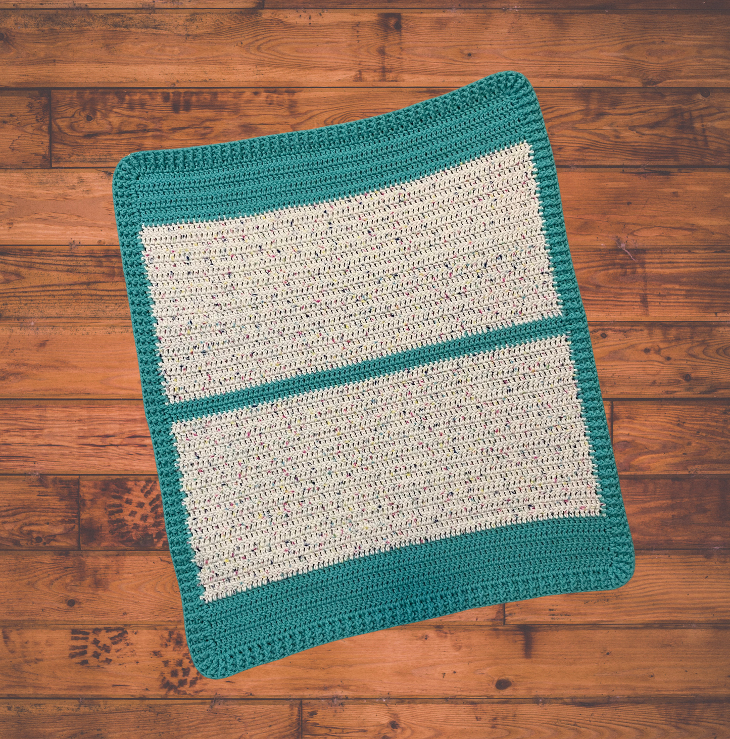 Rainbow Blend with Teal Border Baby Blanket